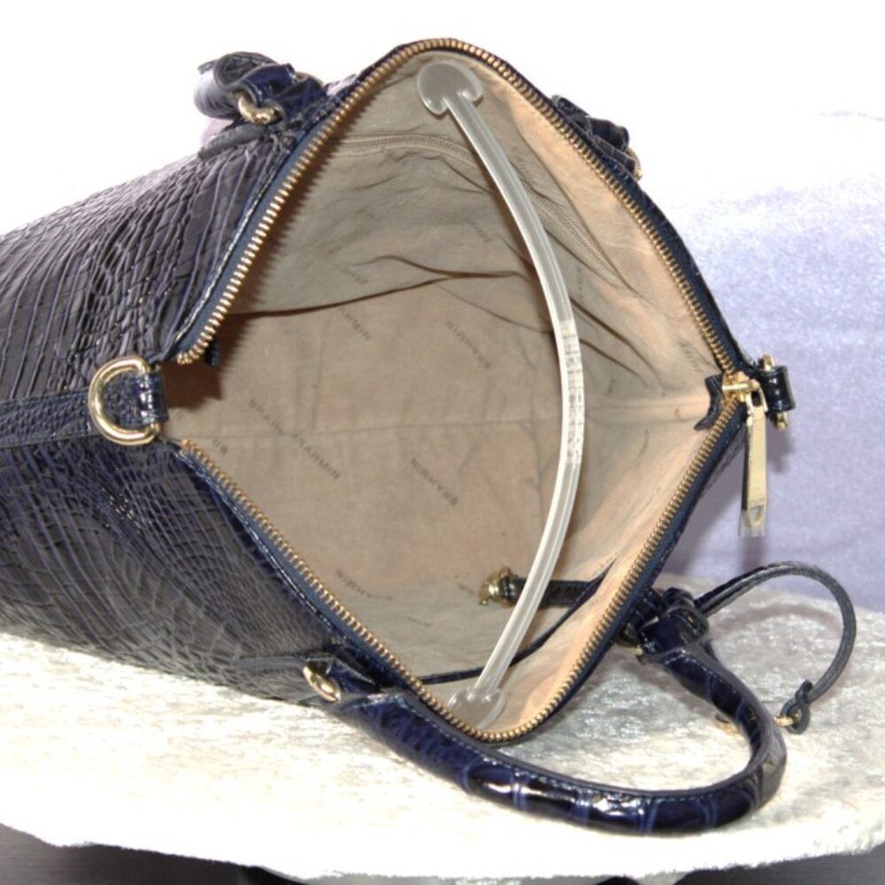 Brahmin Croc Embossed Leather Satchel Navy Melbourne Dome Bag w/ Strap & Dust Ba - Picture 10 of 16